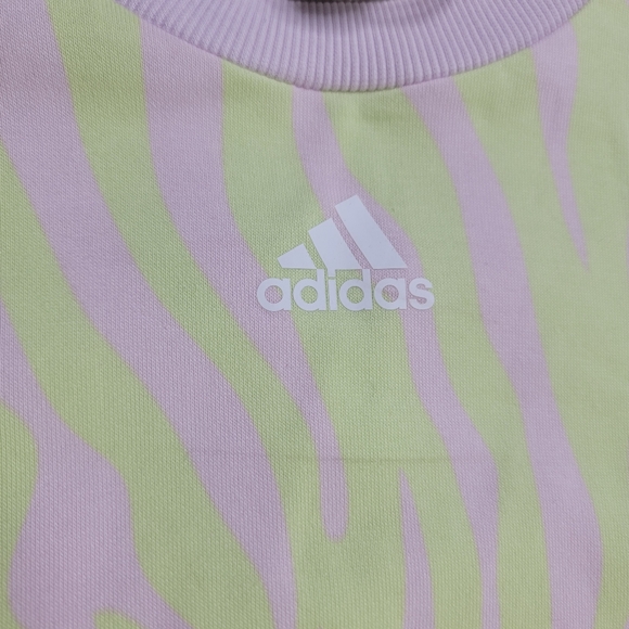 Adidas Women's Tiger Striped Sweatshirt Size Medium Yellow Pink 100% Cotton New - Picture 2 of 8